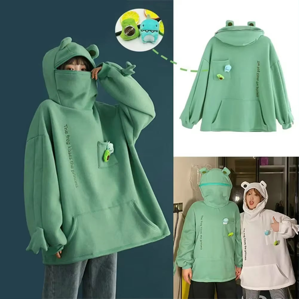 Cozy Frog Embroidered Hoodie - Cute & Stylish Winter Pullover